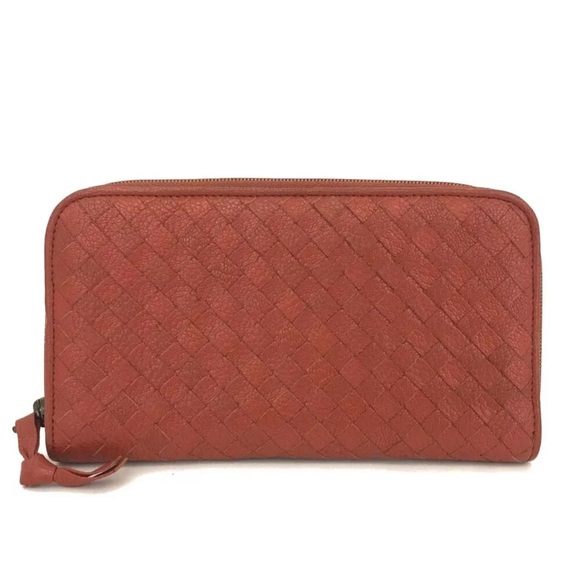 Bottega Veneta Intrecciato Lambskin Zip Around Long Wallet Pristine Rust Color - Picture 1 of 10